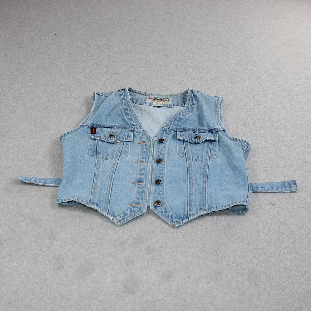 Vintage Unionbay Denim Vest Women Large Blue Button Front Short V Neck Hong Kong
